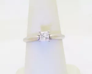 Anillos de compromiso solitario nupcial oro blanco diamantes princesa 14k talla 7 R1617 - Imagen 1 de 9