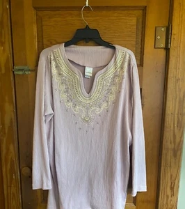 Roaman's Women's 2pce Plus Sz Lg 18w-20w  light orchid sequined yoke - Picture 1 of 8
