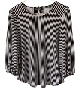 Adrianna Papell Shirt Womens Size XS Black White 3/4 Sleeve Striped Button Back - Picture 1 of 6