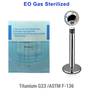 EO Gas Sterilized Titanium G23 Labrets Tragus Lip Bar Cartilage Piercing 1.2mm - Picture 1 of 2