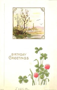 Birthday Greetings Flowers Inset River Scene Blind Embossed 1909 Postcard - Picture 1 of 2