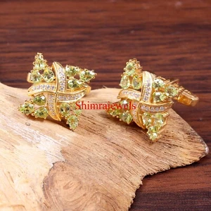 Natural Peridot Gemstone With 18K Gold Plated Silver Cufflinks #50 - Picture 1 of 11