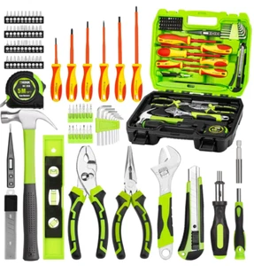 DIY Hand Tool Kit with Electrician Screwdriver & Green Tool Box for Home Repairs - Picture 1 of 4