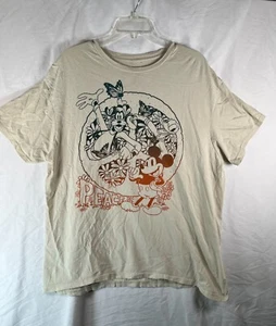 Disney T Shirt Women's XL Beige Peace Graphic Mickey Mouse & Goofy - Picture 1 of 8