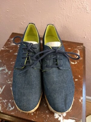 Calvin Klein Denim Raffia Platform Lace Up Espidrilles Shoes Size 8 - Image 1 of 4