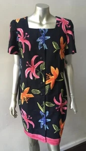 Linen Floral Print Vintage Button Tropical Midi Dress petites size 6 $99 - Bild 1 von 5