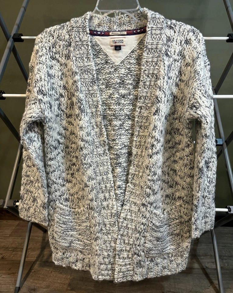 Tommy Hilfiger Mujer Grande Cárdigan Suéter Parcial Lana Gris Claro Foto 1 de 4