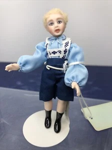 4” Artist Made Handpainted Miniature Doll Porcelain Blonde School Boy #A - Picture 1 of 17