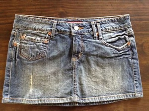 PARIS BLUES - STRETCH MINI SKIRT Distressed Jean Denim Size 7 EUC Waist 31"  - Picture 1 of 4