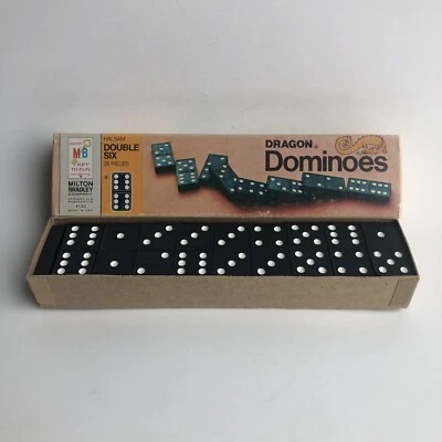 Dragon Dominoes Halsam Double Six Wooden 1970 Milton Bradley 28 Pieces #4130 - Image 1 of 4