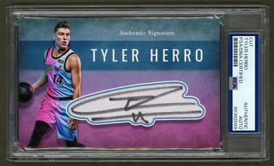 Tyler Herro Signed Cut Jersey Display (PSA) Miami Heat Photo Card Auto - Image 1 of 2