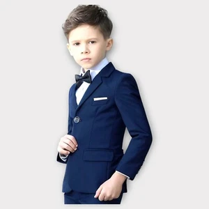 5 Piece Boys Slim Fit Formal Suit Blue Size 10 Jacket Pants Vest Shirt Bowtie - Picture 1 of 5
