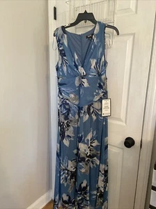 SLNY Women’s Navy Blue Floral Formal Maxi Dress Size 12p Petite NWT - Picture 1 of 10