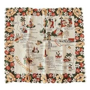 1950s California Disneyland Handkerchief Hollywood Souvenir Floral Trim Vintage - Picture 1 of 12
