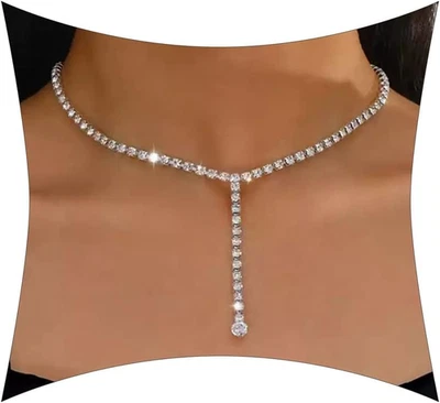 Boho Cristallo Collana Girocollo Argento Strass Collana Pendente Cristallo Y Lar - Immagine 1 di 4