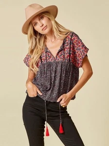 Savannah Jane mehrfarbiges besticktes Top Leopardenmuster Größe 1X Einzelhandel 55 $ - Bild 1 von 6