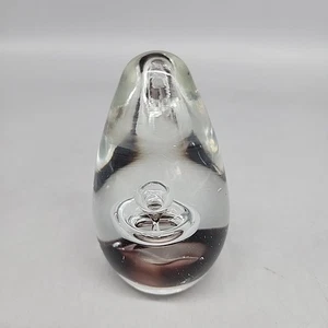 Paperweight Egg Shape Glass Teardrop Design With Purple Accents Flat Bottom - Picture 1 of 4
