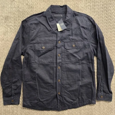 Camisa Abercrombie & Fitch Para Hombres XL Abotonada Lino Mezcla Algodón Azul Oscuro Nueva con Etiquetas Foto 1 de 4