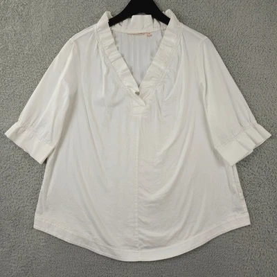 Soft Surroundings Shirt Womens XL White Glenna Ruffled Blouse Top Elbow Sleeve - Image 1 of 4