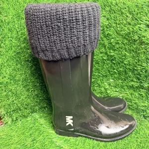 Michael Kors Damen Regen Gummi Schwarz Stiefel mit Strickkragen Größe 10 Mandy MK - Bild 1 von 7