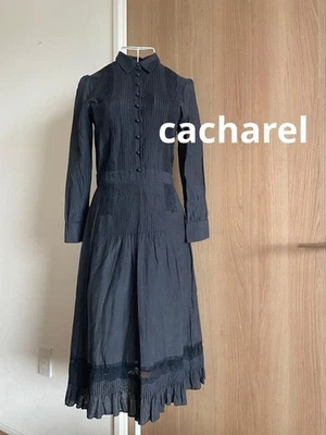 Vestido Cacharel Negro Seda Algodón Manga Larga Volantes Encaje Foto 1 de 4
