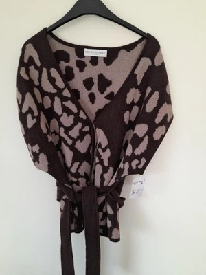 Edina Ronay, 100% wool short sleeve top with tie belt, animal print, Size L, NWT - Image 1 of 4