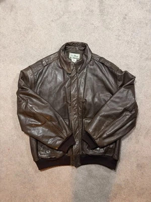 Chaqueta de Cuero Bombardero LL Bean Brown A-2 Grande De Colección Hecha en EE. UU. Garra Militar Foto 1 de 4