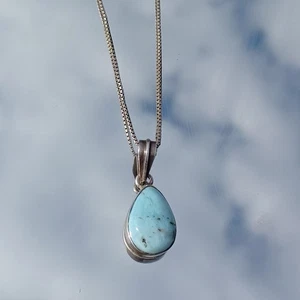 Vtg Native American Navajo Indian 925 Silver Light Turquoise Pendant Necklace - Picture 1 of 12