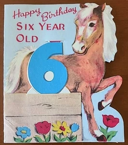 Tarjeta de felicitación vintage 6 años cumpleaños troquelado caballo deslizamiento hacia abajo Buzza Cardozo - Imagen 1 de 8