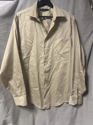 Camisa social masculina Geoffrey Beene ajustada sem rugas 16 34/35 bege manga longa - Imagem 1 de 4