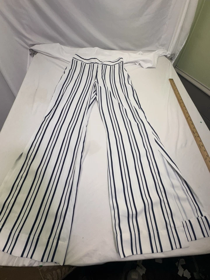 Boston Proper 裤子女式 4 码条纹侧开衩海军蓝白色办公室 — 第 1/4 张图片