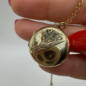 "Collar medallón filigrana vintage de oro laminado de 9 quilates grabado - regalo coleccionable de 17""" - Imagen 1 de 12