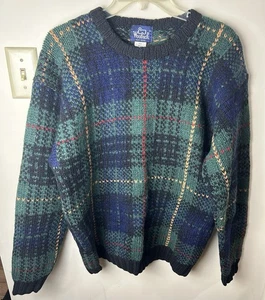 Suéter Woolrich 100 % lana para hombre M verde/azul a cuadros de colección abuelo retro clásico - Imagen 1 de 8
