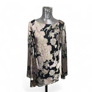 Top Boho Romántico Seda Cachemira Cuentas Transparentes Manga Campana Dobladillo Asimétrico Grande - Imagen 1 de 7