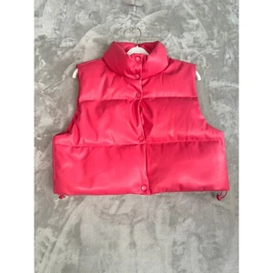 Chaleco acolchado Simply Southern Kids rosa imitación cuero cuello botón delantero talla L - Imagen 1 de 6