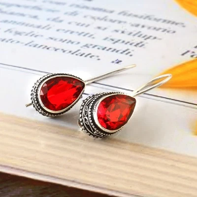 Pendiente vintage de plata de ley 925 con piedras preciosas granate de Mozambique hecho a mano joyería Foto 1 de 4