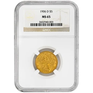 Seltene Münze 1906-D 5 $ Liberty Head NGC MS65 - Bild 1 von 2