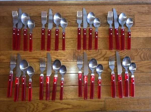 Retro Flatware 32pc Set Red acrylic Handles by Tag MCM Outdoor Dining Casual - Picture 1 of 4