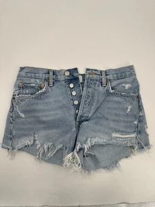 Agolde blau Hochhaus Distressed Cut Off Knopffliege Denim Jeansshorts 25 - Bild 1 von 6