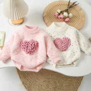 New Autumn and Winter Colored Floral Long Sleeved Knitted Top Girls Warm Sweater - Picture 1 of 11