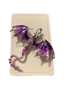 Gorgeous  Shades of Purple Large Flying DRAGON with Diamonte Stones Brooch - Picture 1 of 1