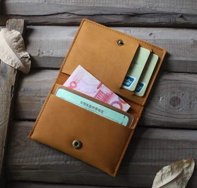 men women wallet purse cow Leather bank Card Case holder bifold bag yellow 559 - Image 1 of 4