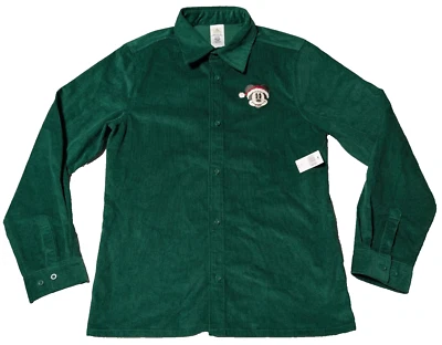 DISNEY PARKS MICKEY MOUSE CHIRSTMAS SANTA HAT Men Small Green Corduroy Shirt NEW - Изображение 1 из 4