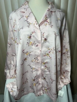 Charter Club Long Sleeve Pajama Top 3X Button Down Collard Pink Floral - Image 1 of 4