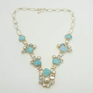 New PJC Sterling Silver Larimar Topaz Pearl Opal Multi-Shape 18In Chain Necklace - Picture 1 of 11