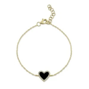 Brazalete Corazón Diamante Ónix Negro Oro Amarillo 14K Natural 0.67 TCW Ajustable - Imagen 1 de 2
