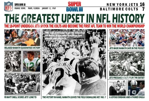 JETS BEAT COLTS IN GREATEST UPSET IN NFL HISTORY 19x13 COMMEMORATIVE POSTER Cover