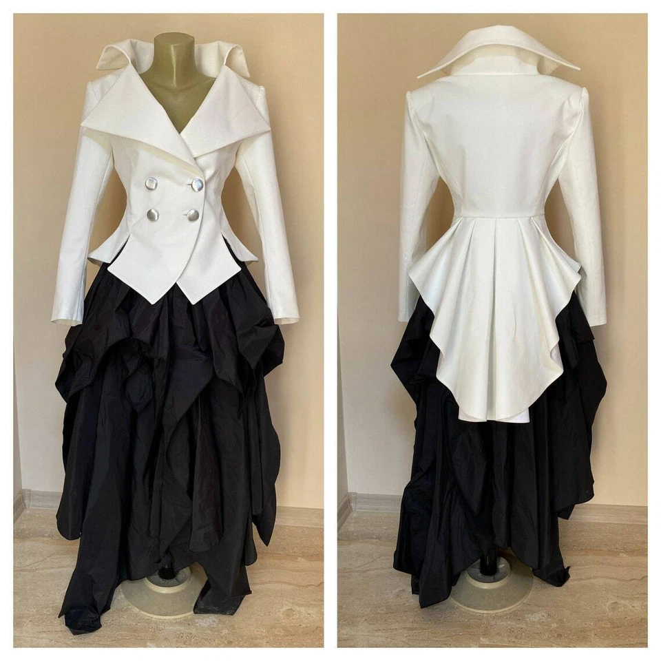 Formal womens Tailcoat, Tuxedo tails women, White tailcoat, Steampunk jacket - Image 1 of 4