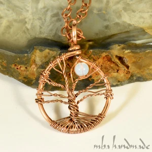 Opal Kristall Lebensbaum Anhänger reiner Kupferdraht gewickelt Handarbeit Schmuck - Bild 1 von 3