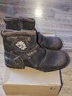 OSSTONE Moto Boots for Men Fashion Zipper-up Leather Chukka Boots Size 10.5